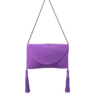 Vintage Moroccan Royal Purple Passementerie Bag Woven Envelope Purse Tassel Bag